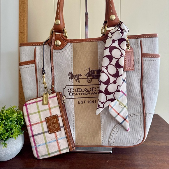 Coach Handbags - COACH Bleecker Heritage Canvas Tote  & Matching Tattersall Wristlet 2007
